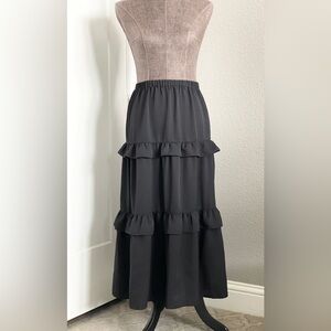 Express tiered maxi skirt, black, elastic waist XS